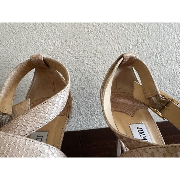 Jimmy Choo London Womens Stiletto Heels Beige Sz US9/Eur 39 Strappy Snake Textur - Picture 15 of 15